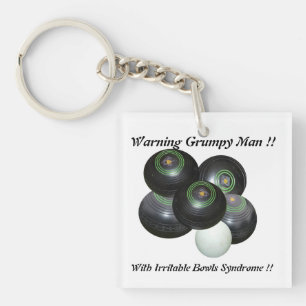 Funny Grumpy Man At Lawn Bowls Design, Keychain