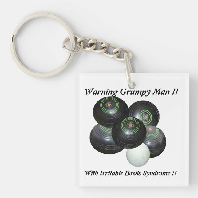 Funny Grumpy Man At Lawn Bowls Design,  Keychain (Front)
