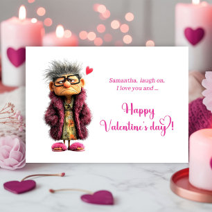 Funny Grumpy Old Lady Valentine Card in Hot Pink