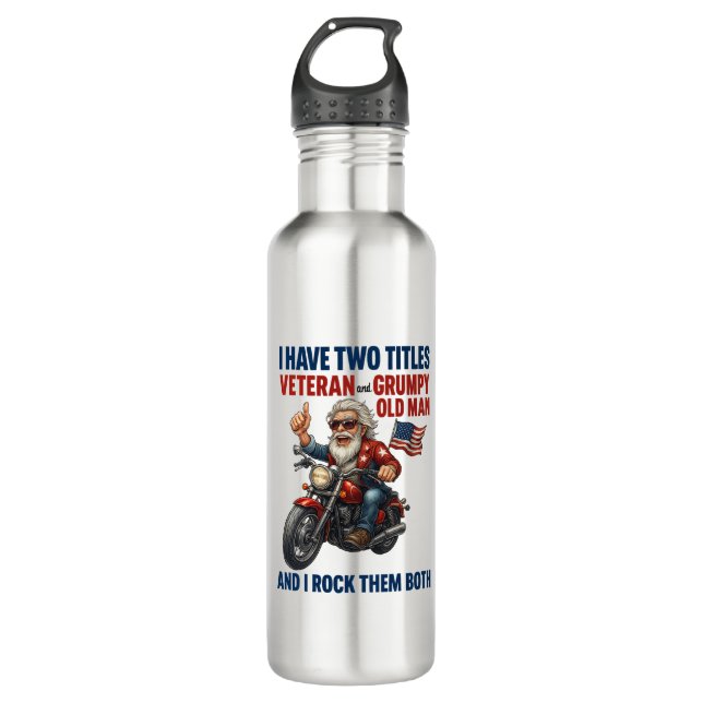 Funny Grumpy Old Man Veteran Motorcycle 710 Ml Water Bottle (Front)