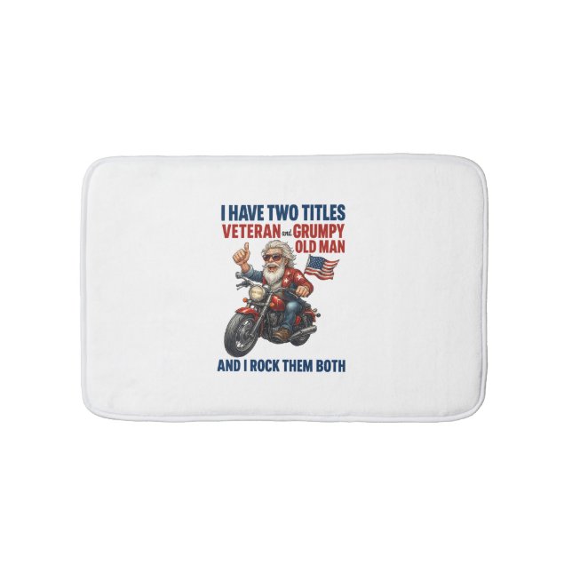 Funny Grumpy Old Man Veteran Motorcycle Bath Mat (Front)
