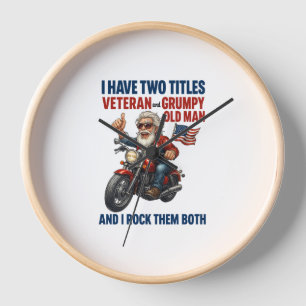 Funny Grumpy Old Man Veteran Motorcycle Clock