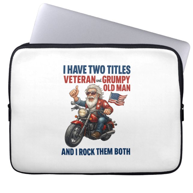 Funny Grumpy Old Man Veteran Motorcycle Laptop Sleeve (Front)