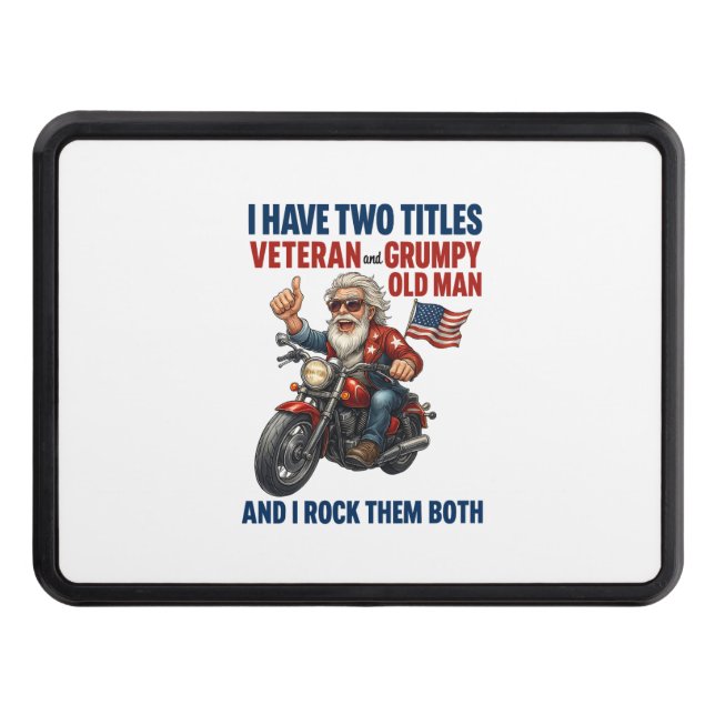 Funny Grumpy Old Man Veteran Motorcycle Trailer Hitch Cover (Front)