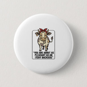 Funny Grumpy Patchwork Cow Vintage T-Shirt Design_ 2 Inch Round Button