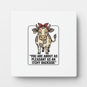Funny Grumpy Patchwork Cow Vintage T-Shirt Design_ Plaque