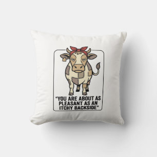 Funny Grumpy Patchwork Cow Vintage T-Shirt Design_ Throw Pillow