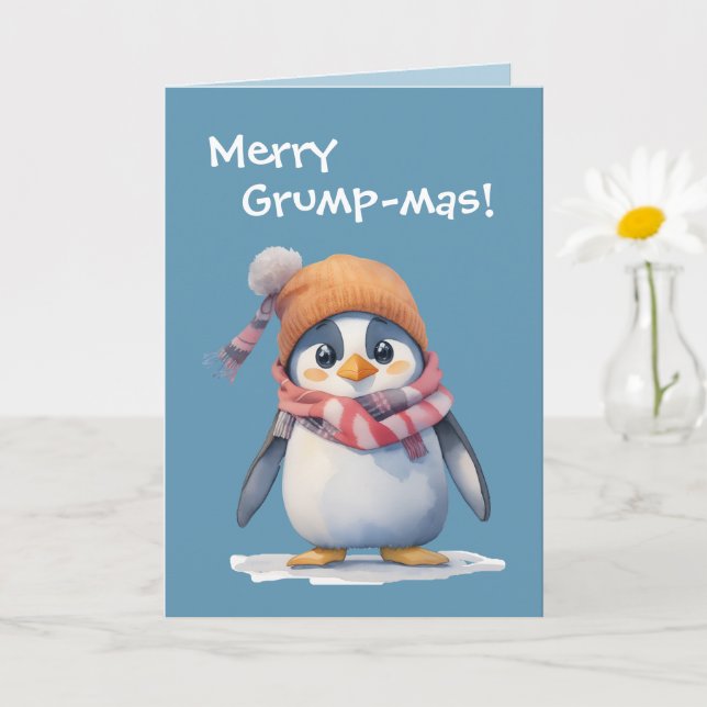 Funny Grumpy Penguin Grinch Christmas Holiday Card (Small Plant)