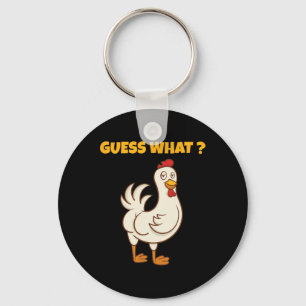 Funny Guess What Chicken Butt! Farm Chicken Art Sk Keychain