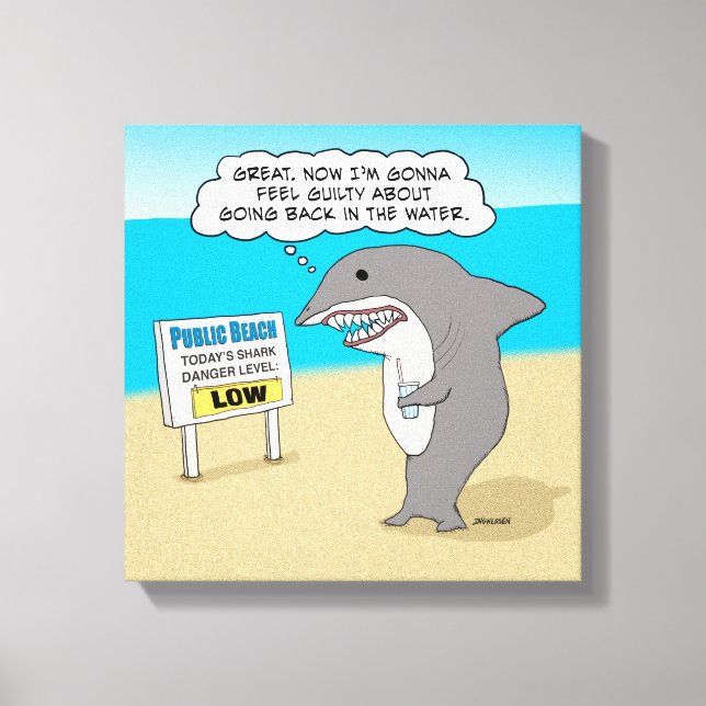 Funny Guilty Shark on Beach Canvas Print (Front)