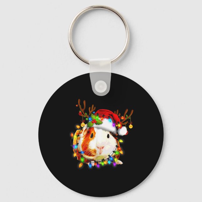 Funny Guinea G Christmas Reindeer Christmas Lights Keychain (Front)