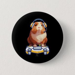 Funny Guinea Pig And Video Gamer Lover Fluffy Cavy 2 Inch Round Button