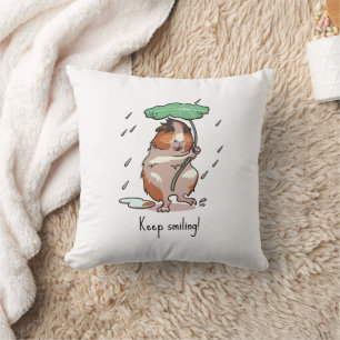 Funny Guinea Pig Keep Smiling Rain Dancing Cartoon Throw Pillow