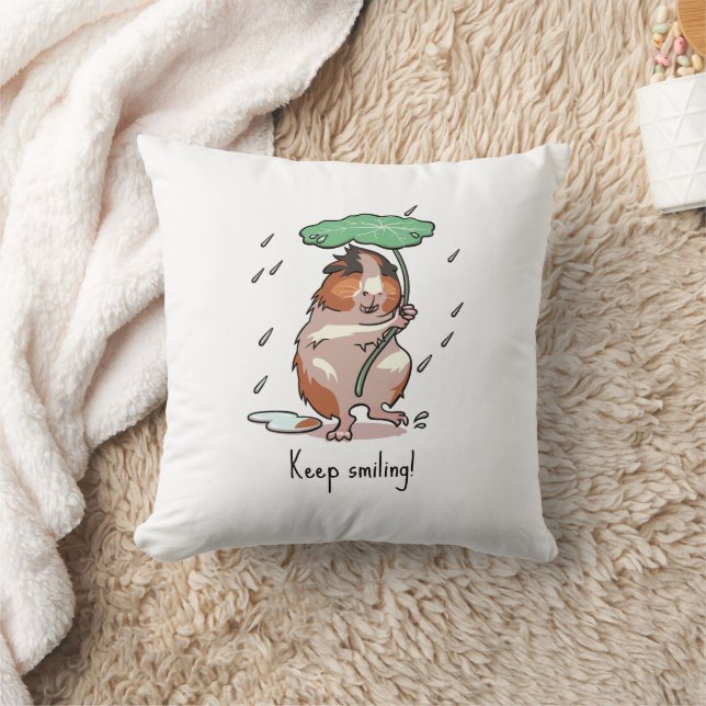 Funny Guinea Pig Keep Smiling Rain Dancing Cartoon Throw Pillow (Blanket)