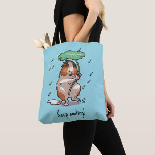 Funny Guinea Pig Keep Smiling Rain Dancing Cartoon Tote Bag