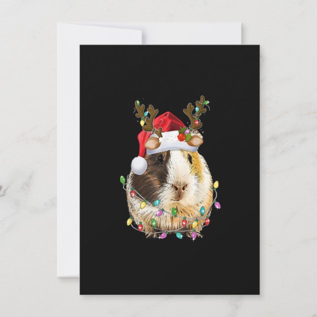 Funny Guinea Pig Santa Hat reindeer antlers Lights Invitation (Front)
