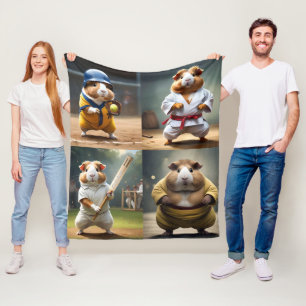 Funny Guinea Pig Sport Stars, (M) Fleece Blanket