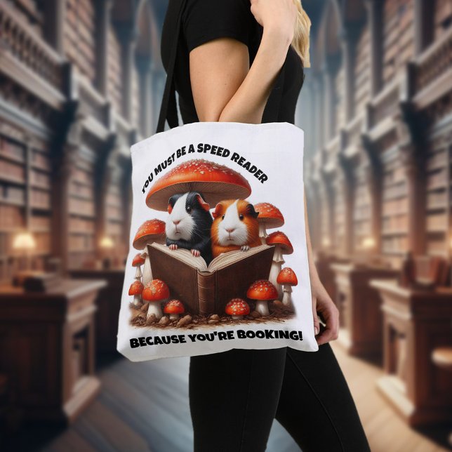 Funny Guinea Pigs Reading Under Red Mushrooms Tote Bag (Guinea Pigs Reading Under Red Mushrooms All-Over-Print Tote Cover Photo)