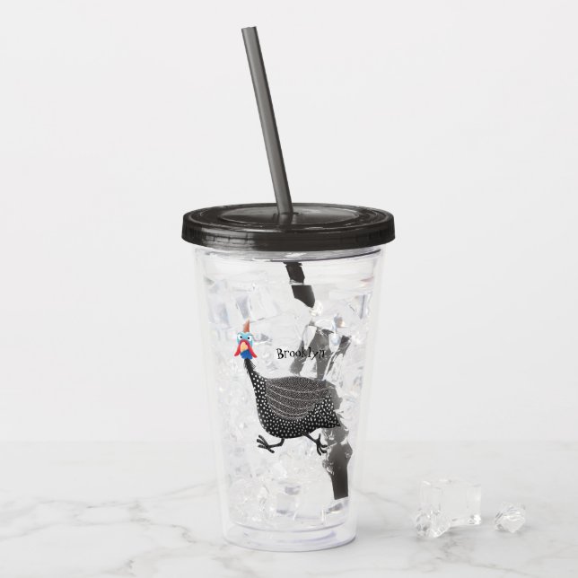 Funny Guineafowl bird cartoon illustration Acrylic Tumbler (Front Ice)