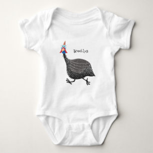 Funny Guineafowl bird cartoon illustration  Baby Bodysuit