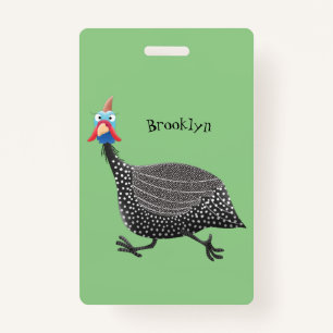 Funny Guineafowl bird cartoon illustration Badge