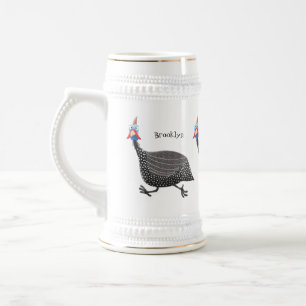 Funny Guineafowl bird cartoon illustration Beer Stein
