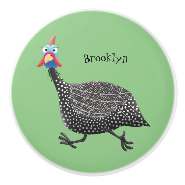 Funny Guineafowl bird cartoon illustration Ceramic Knob (Front)