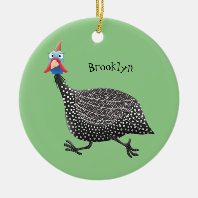 Funny Guineafowl bird cartoon illustration Ceramic Ornament (Front)