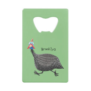 Funny Guineafowl bird cartoon illustration Credit Card Bottle Opener