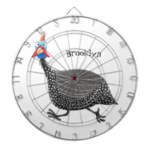 Funny Guineafowl bird cartoon illustration Dartboard
