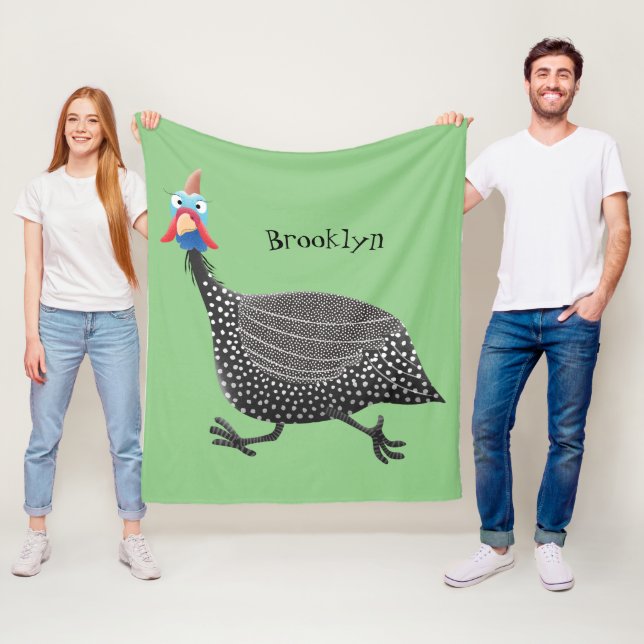 Funny Guineafowl bird cartoon illustration Fleece Blanket (In Situ)