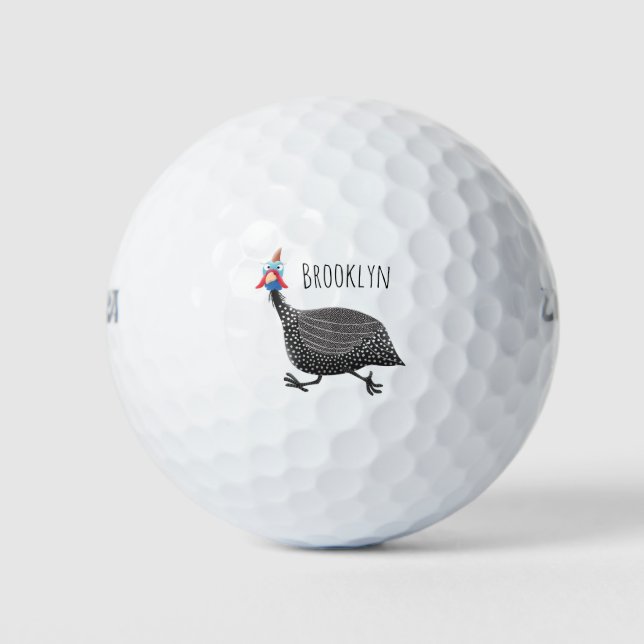 Funny Guineafowl bird cartoon illustration Golf Balls (Front)
