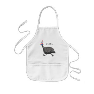 Funny Guineafowl bird cartoon illustration Kids Apron