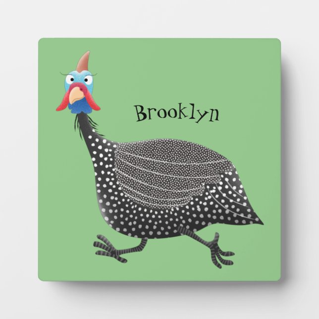 Funny Guineafowl bird cartoon illustration  Plaque (Front)
