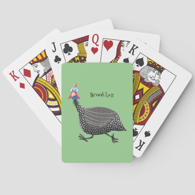 Funny Guineafowl bird cartoon illustration  Playing Cards (Back)