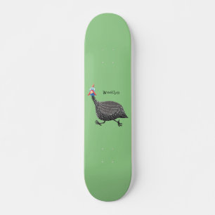 Funny Guineafowl bird cartoon illustration Skateboard