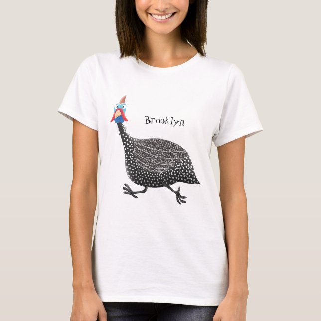Funny Guineafowl bird cartoon illustration T-Shirt (Front)