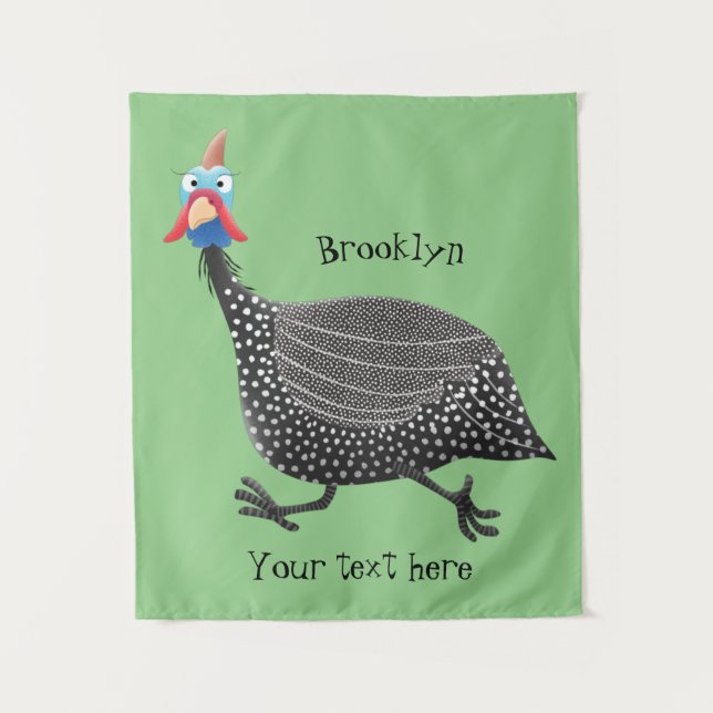 Funny Guineafowl bird cartoon illustration Tapestry (Front)