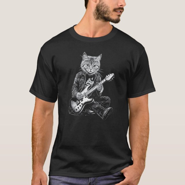 Funny Guitar Cat 1 T-Shirt (Front)