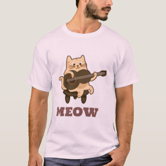 Funny Guitar Cat T-Shirt “MEOW” Music Lover Tee