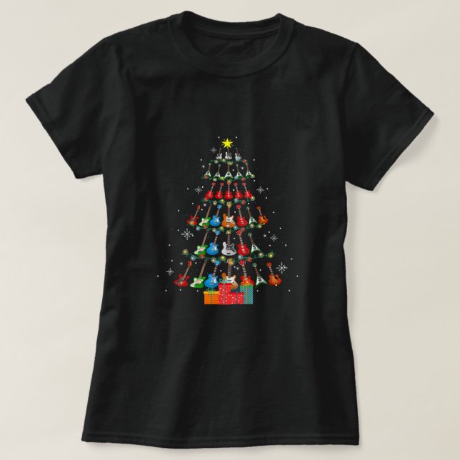 Funny Guitar Christmas Tree Xmas Lights Holiday Pa T-Shirt (Design Front)