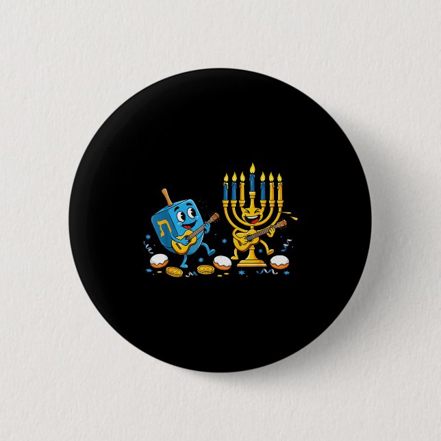 Funny Guitar Dreidel Menorah Hanukkah Kids Womens  2 Inch Round Button (Front)