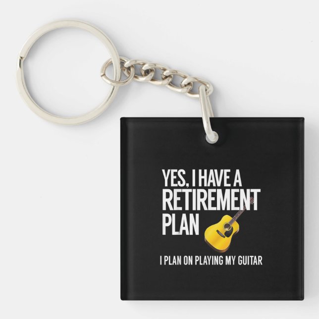 Funny Guitar Player Retirement Gift Keychain (Front)