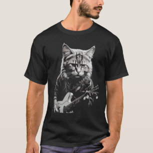 Funny Guitar shirts for men Rock Cat Playing Guita