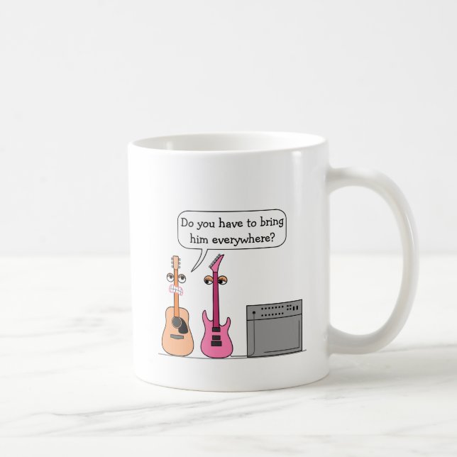 Funny Guitar Third Wheel Cartoon Scene Coffee Mug (Right)