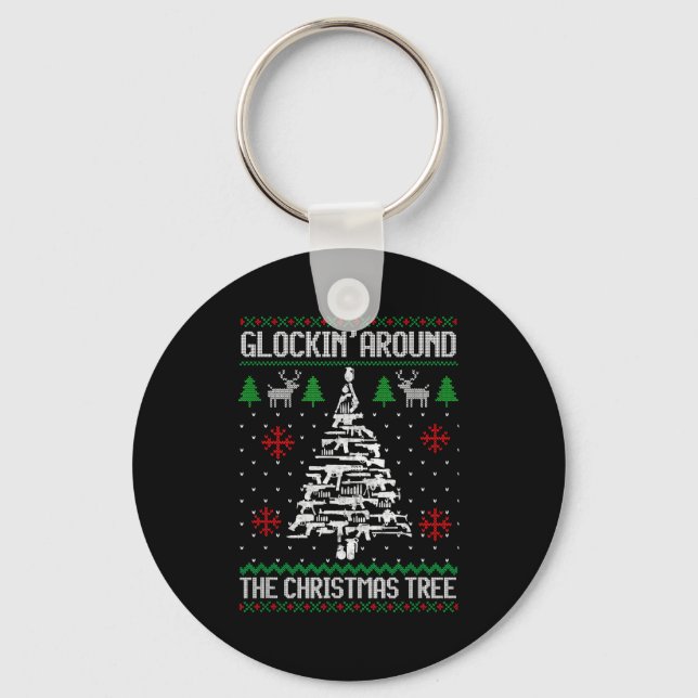 Funny Guns Ugly Christmas Sweaters For Gun Lovers  Keychain (Front)