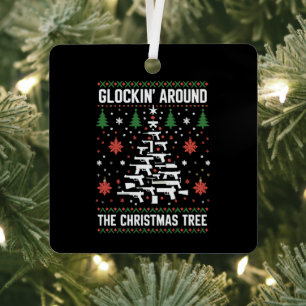 Funny Guns Ugly Christmas Sweaters for Gun Lovers Metal Ornament
