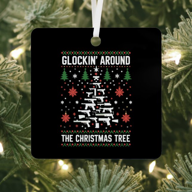 Funny Guns Ugly Christmas Sweaters for Gun Lovers  Metal Ornament (Insitu)