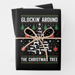 Funny Guns Ugly Christmas Sweaters for Gun Lovers Wrapping Paper Sheet