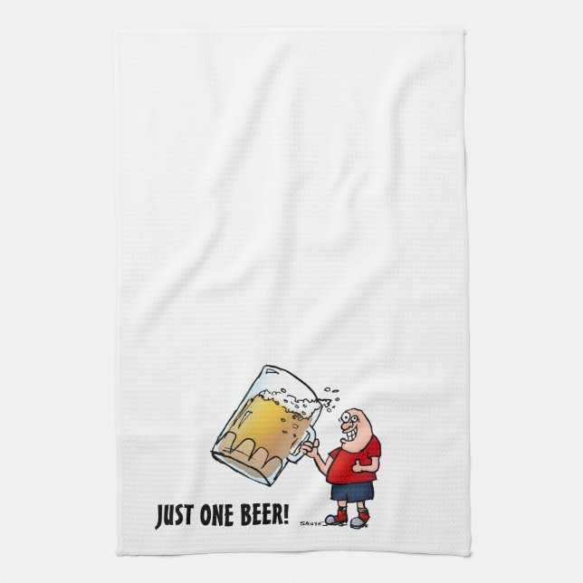 Funny Guy With Just One BIG Beer Kitchen Towel (Vertical)